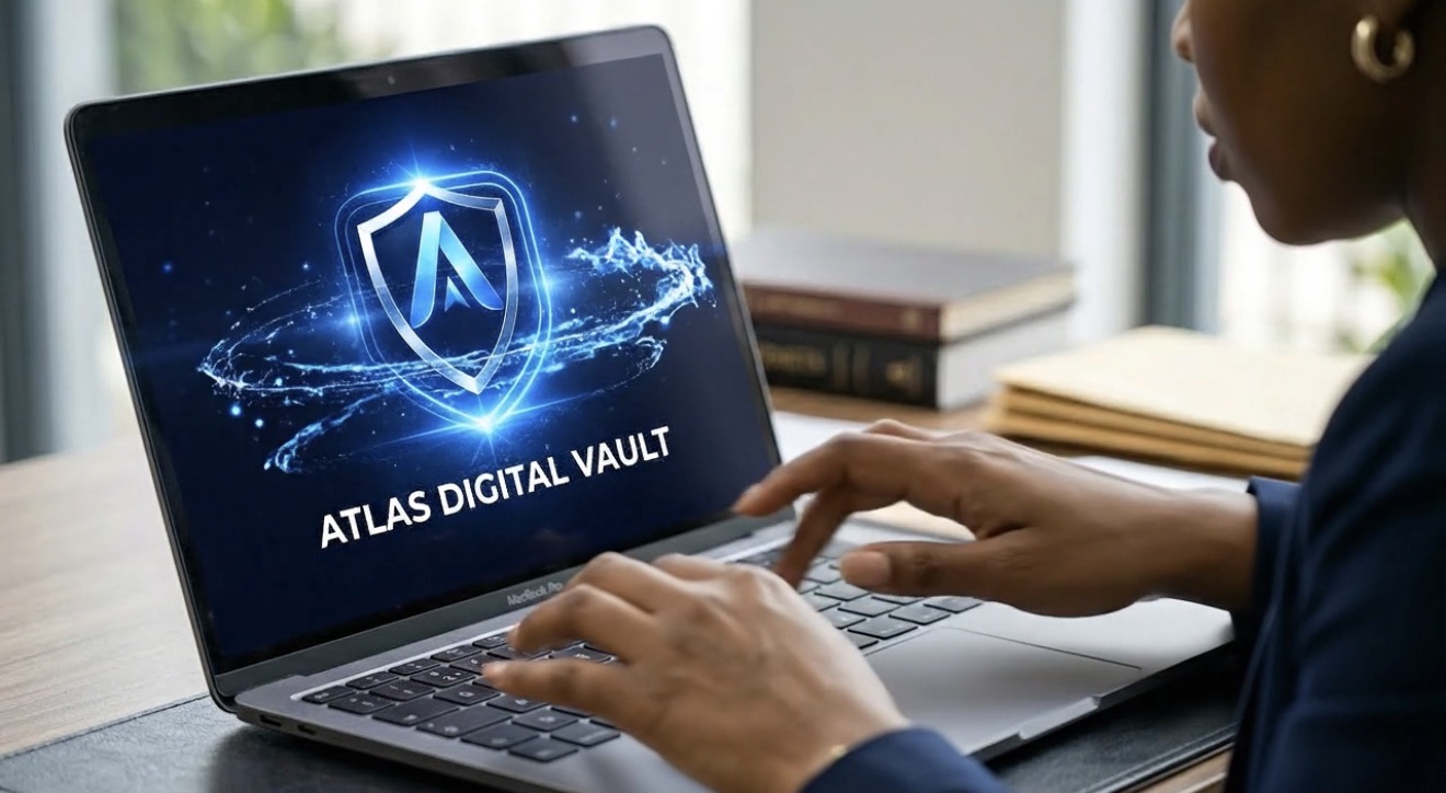 Woman using Atlas Digital Vault on laptop